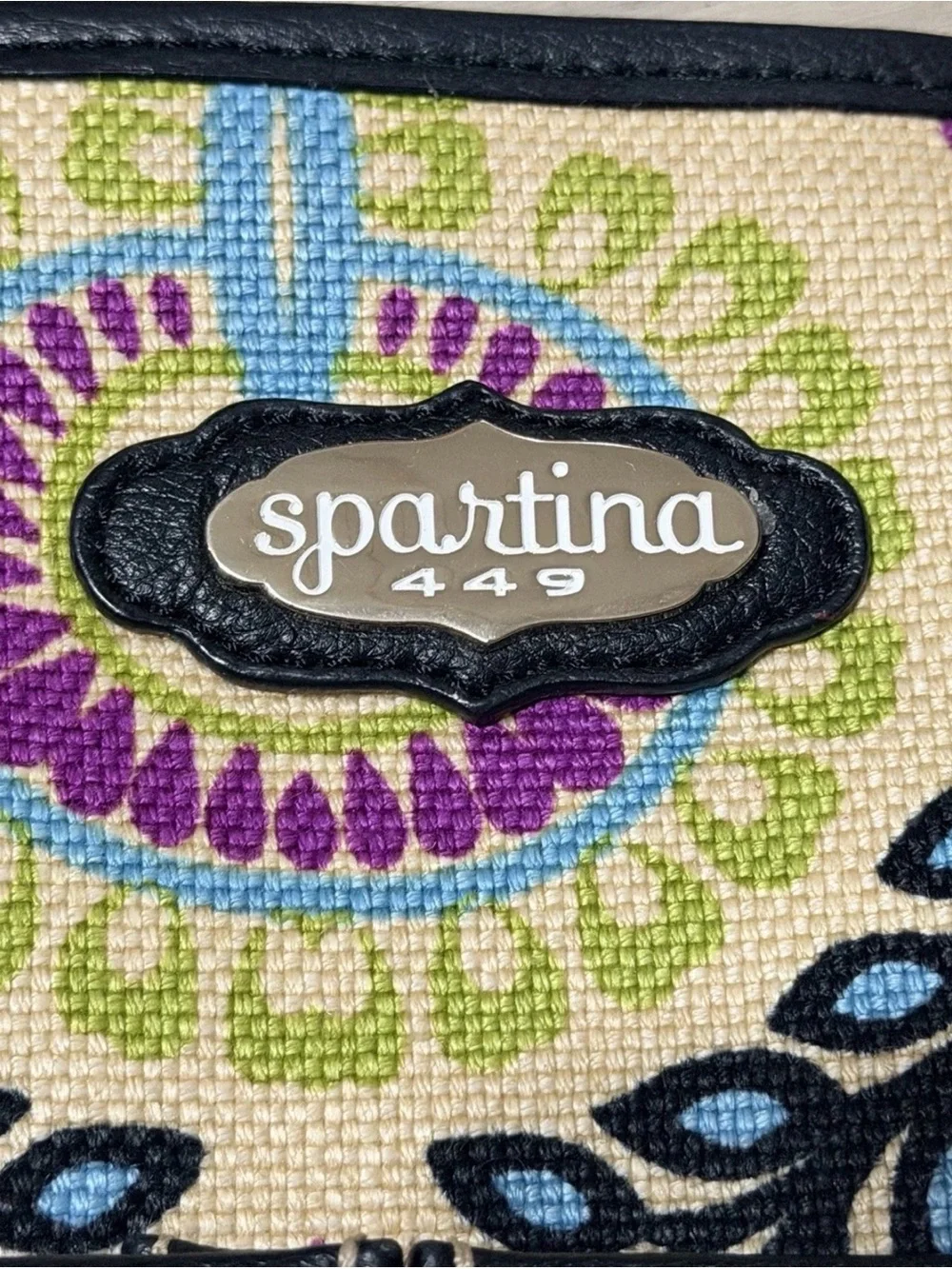 Spartina 449 Paisley Tote with Black Handles - Cream, Purple, Blue, Green